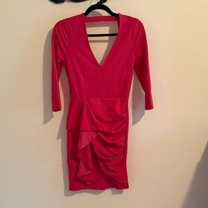 VENUS Pink Long Sleeve V-Neck Dress